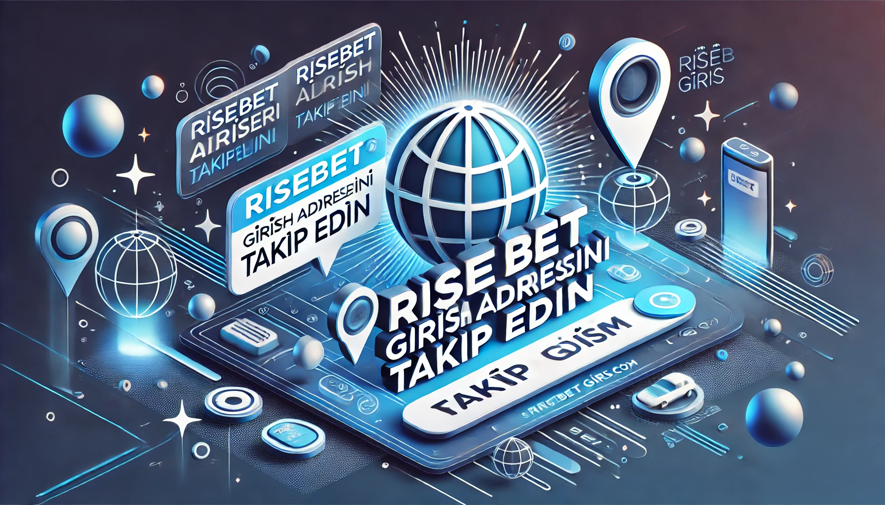 Risebet'in güncel giriş adreslerini takip etmenin kolay yollarını vurgulayan, bağlantı simgeleri ve modern bir tasarımla zenginleştirilmiş şık bir banner.